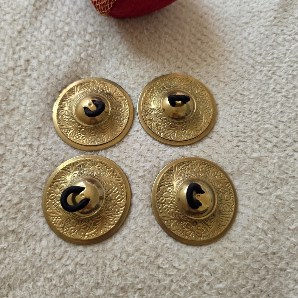 Professional Belly Dance Finger Zills Brass Cymbals 4 Pcs with Red Carry Bag